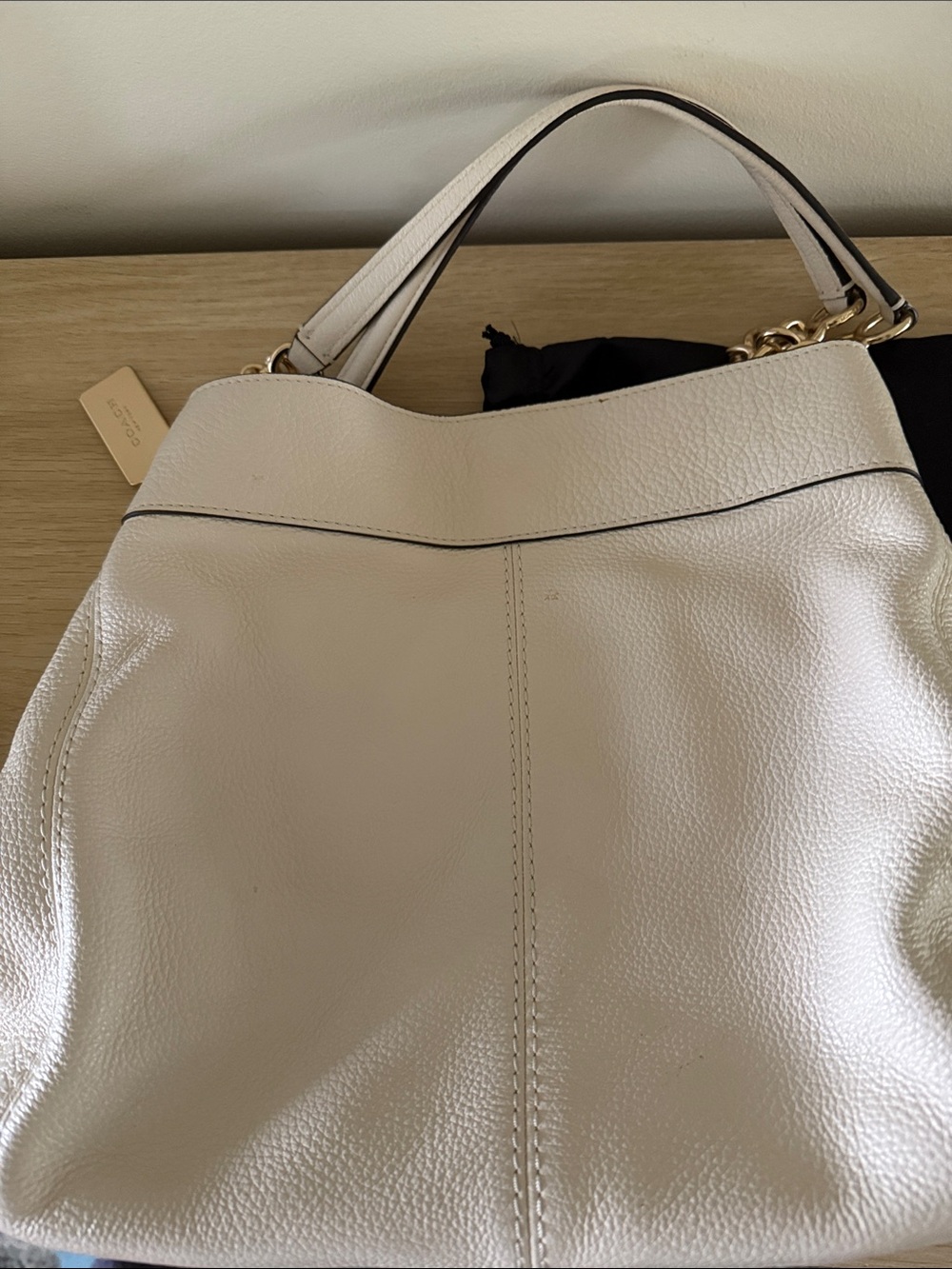 Vintage Coach Pebbled Leather Shoulder Bag in Light Cream